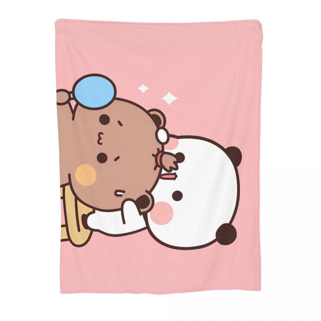 Bubu Dudu Going To Sleep Blanket Flannel All Season Panda and Bear Portable Soft Throw Blanket for Bedding Bedroom Quilt