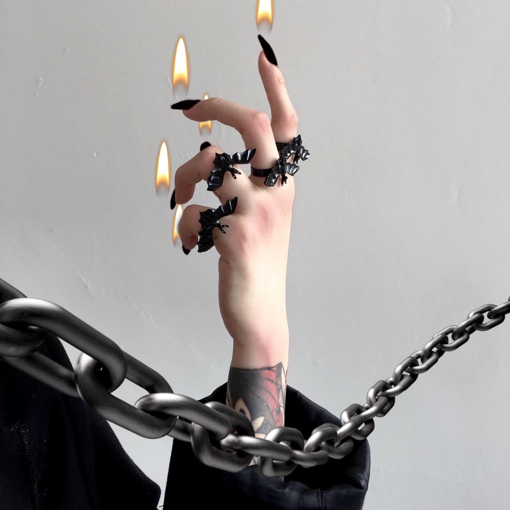 Retro Tmavě Černý Prsten Netopýra Gotický Punk Otevřený Prsten Pro Ženy Ručně Vyráběný Unisex Designér Halloweenské Doplňky Kreativní Dárek