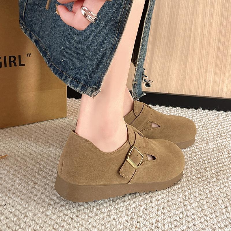 All-inclusive women's platform single shoes, new height-increasing shoes in spring and autumn, one-pedal loaferboken lazy shoes