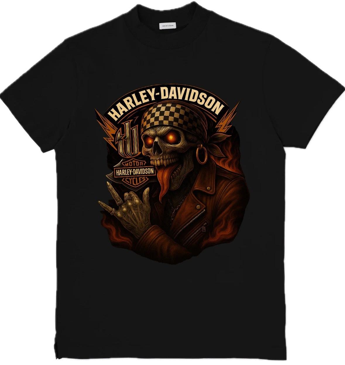 

Harley-Davidson Inspired Graphic Unisex 100% Cotton T-shirt Mens Tees Top Eagle Skull Graphic Tee S-3XL 33 S