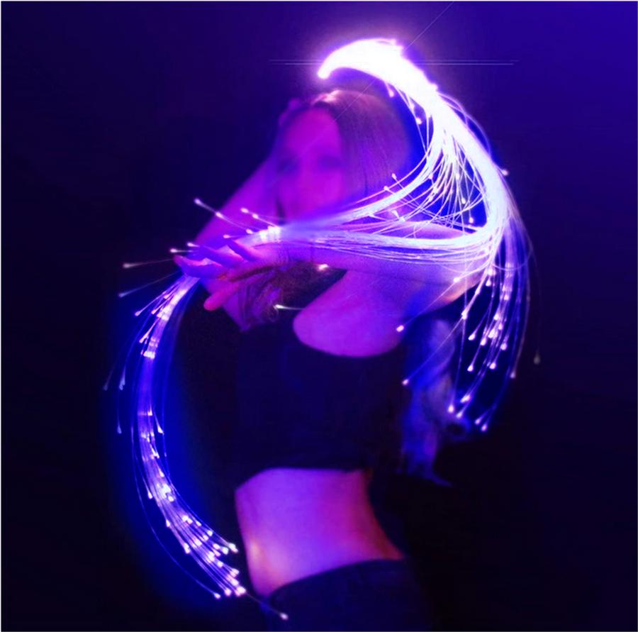 USB Chargeable Blue LED Fiber Optic Whip Dance Whip Glowing Hand Rope Flash Whip Atmosphere Props for Dance Festival Party
