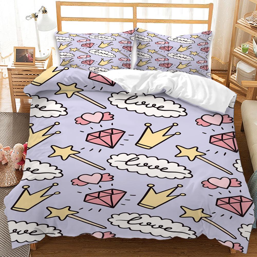 3D Digital Cute Simple Cartoon Animal Star Printing Three-Piece Digital Kit Quilt Cover