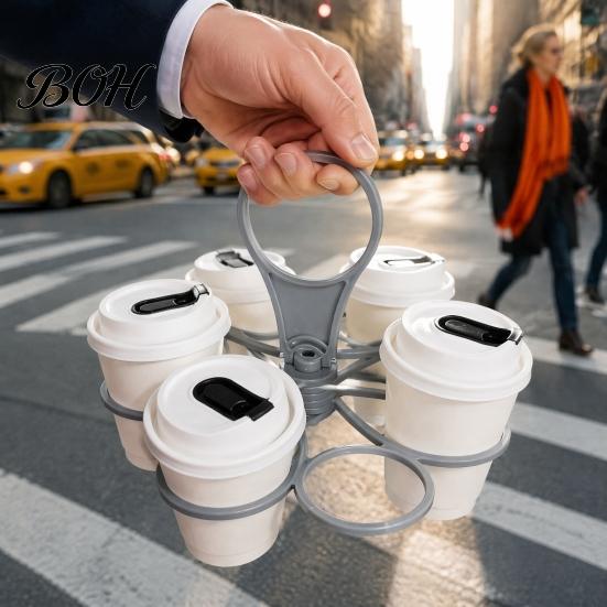 Sturdy Drink Caddy for 6 Cups 6-Cup Carrier with Handle, Foldable Space Saving Cup Caddy, Portable Coffee Holder Reusable PP Tray Delivery Outdoor
