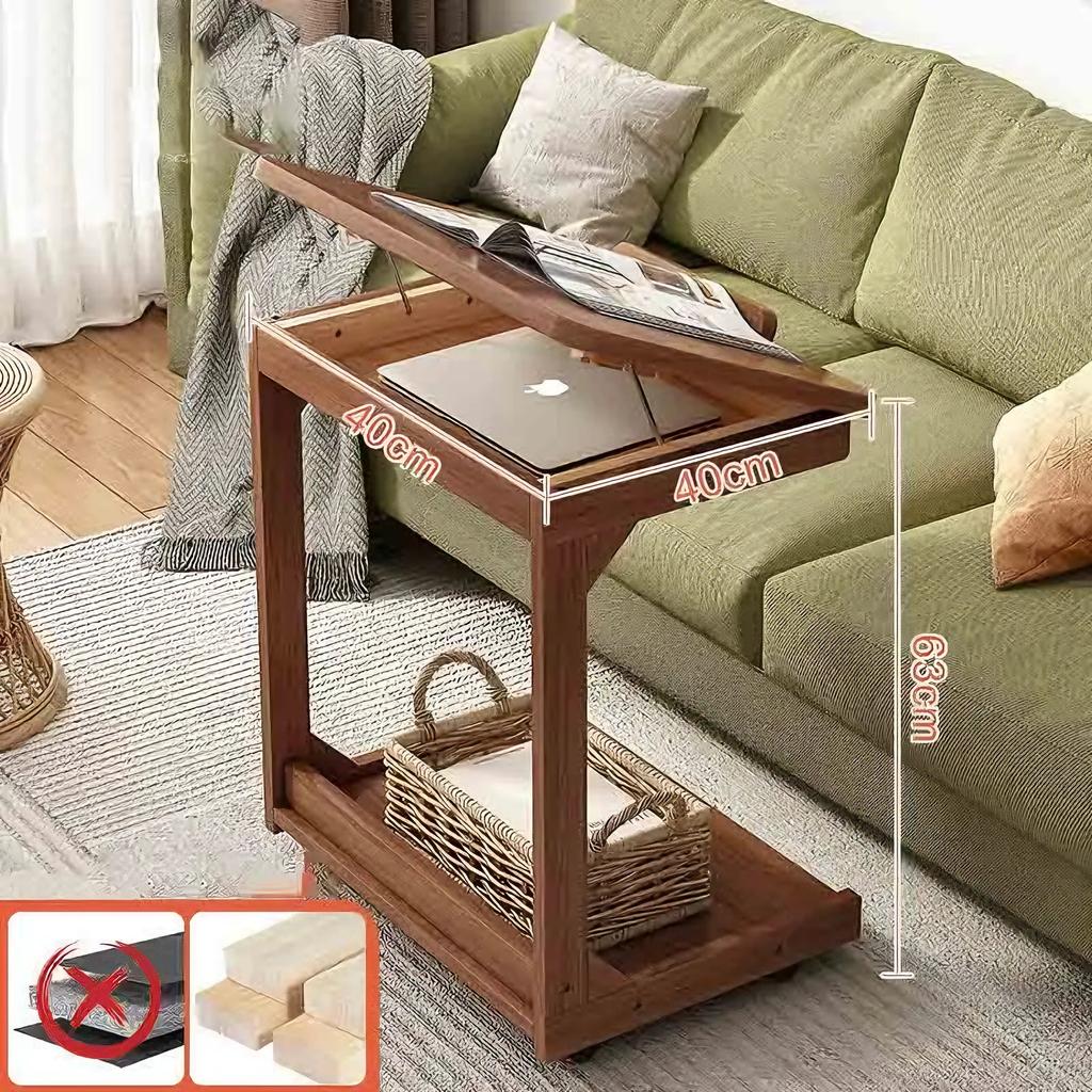 Height adjustable Solid Wood Side Table Sofa Bedside Laptop Desk For Living Room Bedroom Study Writing Book Shelf Organizer