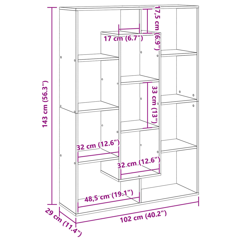 Bookshelf Concrete Grey 102 x 29 x 143 cm Wood Based Material