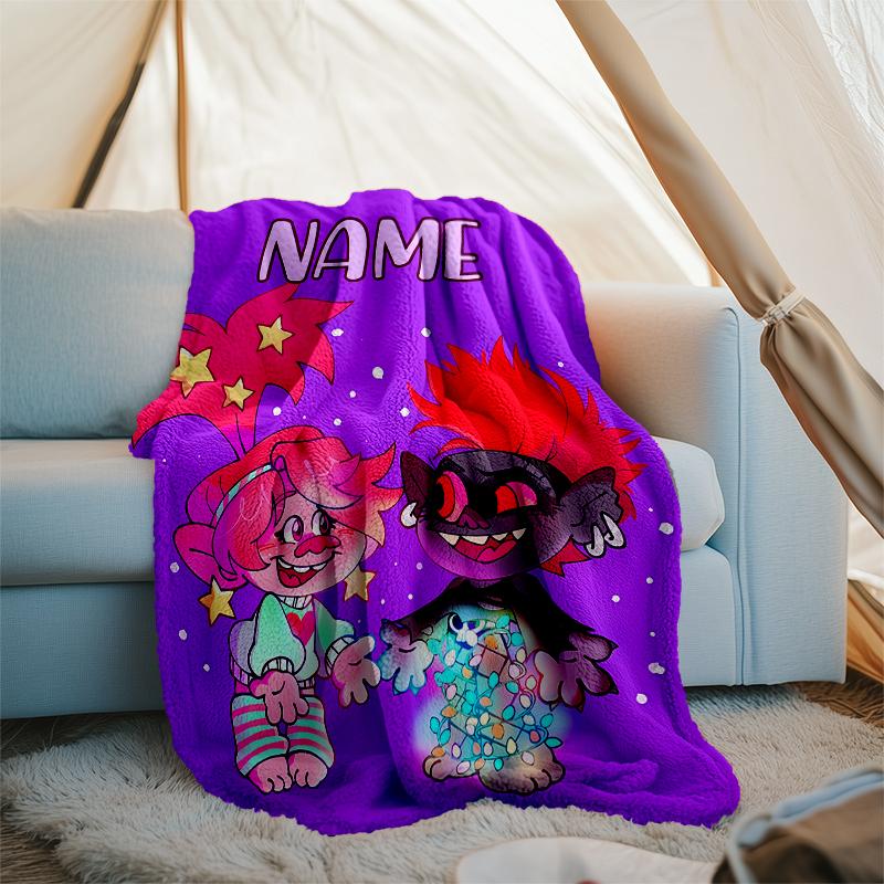 Personalized Custom Name Blanket - Trolls Print Design,Blanket for Sofa,Bed,Travel,Camping - Soft and Warm, Great Gift
