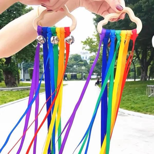 Non-Toxic 2Pcs Kids Outdoor Toy Montessori Style Sensory Toy Running Dance Ribbon Ring Bpa-Free Newborn Upwards Develop Colour Recognition