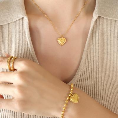 Trendy Paar Pfirsich Herz Liebe Halskette Armband Titan Stahl Schmuck Set P761-E173