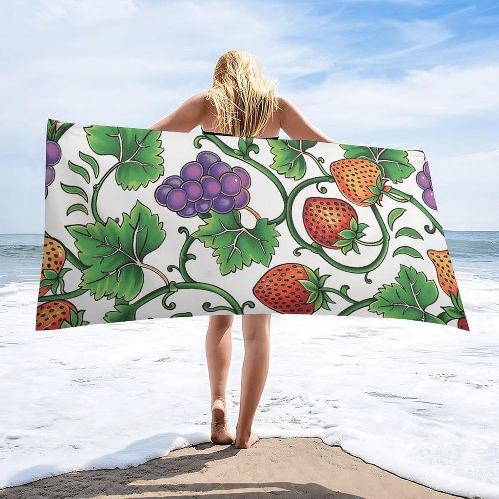 Vines and Fruits Beach Towels Oversized Sand Free Microfiber Towel Quick Dry Ultra Absorbent Bath Towel Lightweight Travel