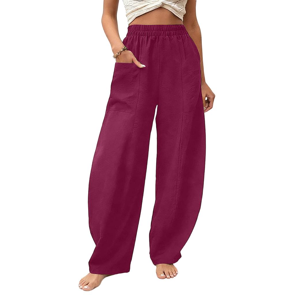 Women's Color Pants Straight Leg Pants With Pockets, Casual Wide Leg Pants