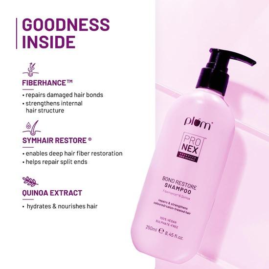 Plum ProNex Bond Restore Shampoo I Gefärbtes Haar, geschädigtes Haar, mit Keratin behandeltes Haar I mit FiberhanceTM und Quinoa | 250 ml