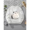 European Size Crewneck Sweatshirt - Fluffy White Cat with Pink Cheeks Machine Washable, Spring And Autumn, Sportswear And Casual Wear, Soft