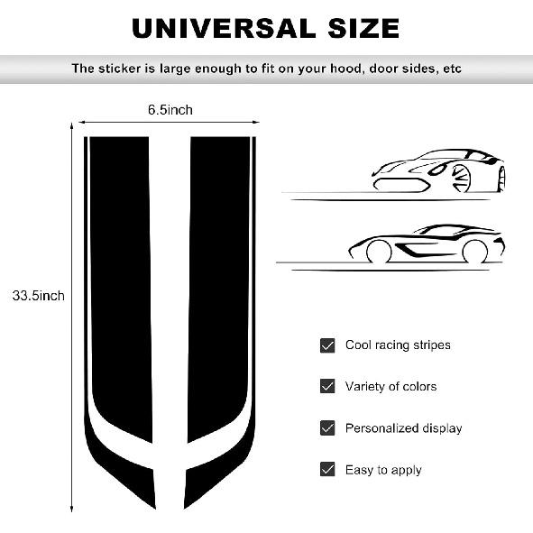 Car Hood Decal Sticker, Automotive Side Body Stripe Graphics Racing Bumper Sticker, Universal Vehicle Skirt Roof Bonnet Vinyl Decal Exterior
