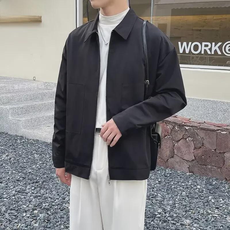 2023 Men's Slim Lapel Casual Jacket with Double Zipper – Trendy Spring/Autumn Workwear