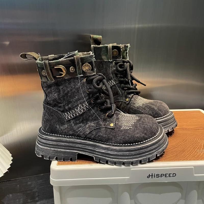 

Ботинки корейской версии ковбойские сапоги ретро ботинки Martin дышащие короткие сапоги летние женские сапоги на толстой подошве британский стиль оснастка одинарные сапоги 35 чёрный