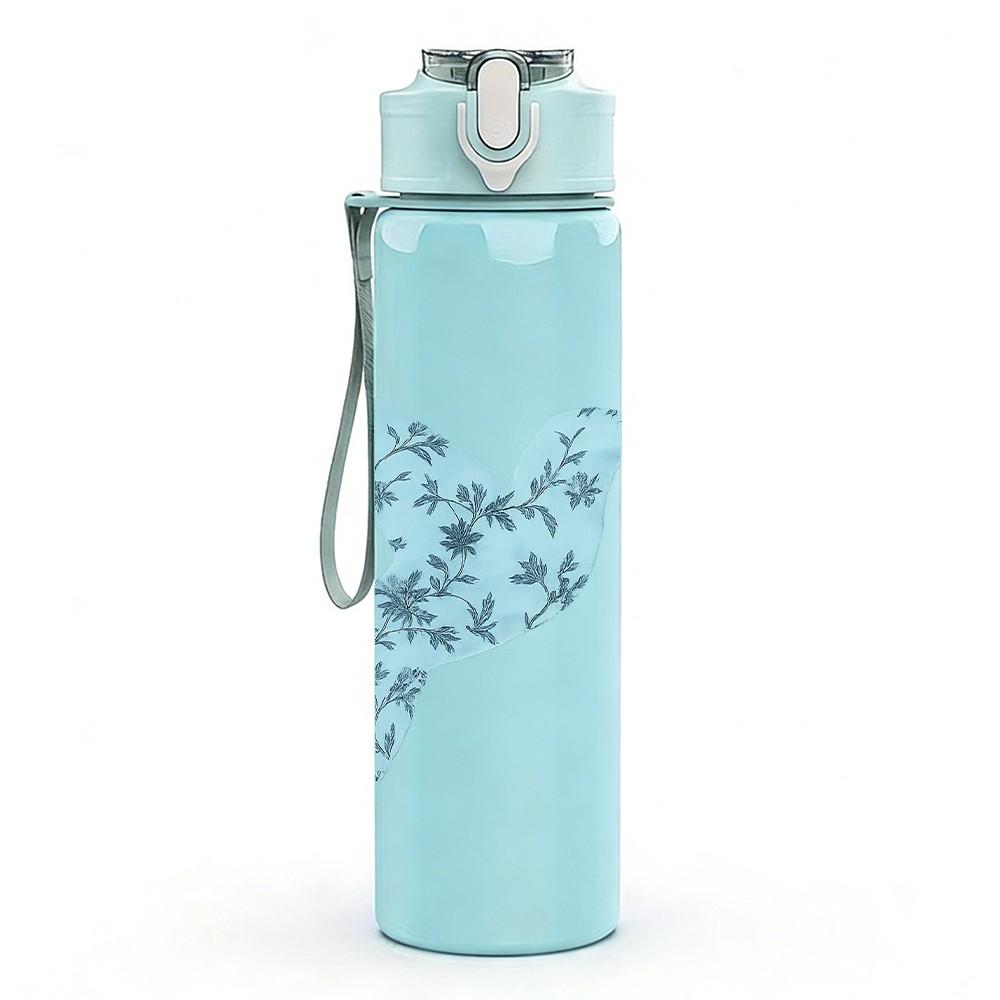 1PC Blue Floral Hummingbird 750ml Color Plastic Sports Water Bottle Leakproof Flip Straw Lid Suitable for Sports Office Home Use