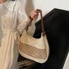 Women Hollow Shoulder Bag Large Capacity Straw Weaving Travel Handbag Adjustable Strap Shopper Tote Bag