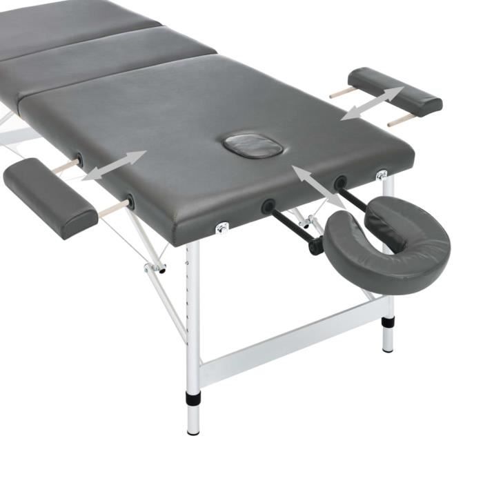 VidaXL Table de massage 3 zones Cadre en aluminium Anthracite 186x68cm