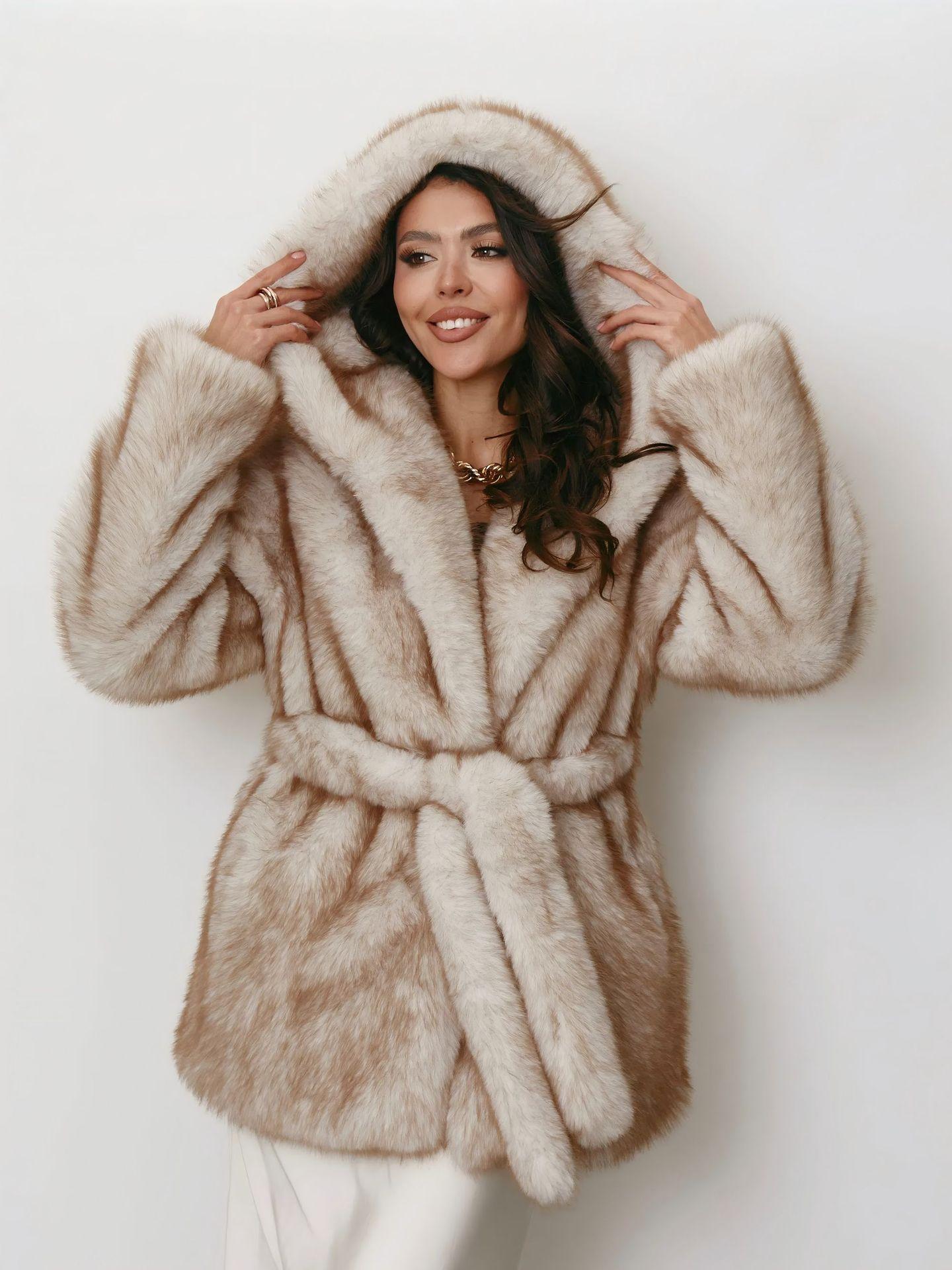Women`s Fox Fur Faux Leather Loose-Fit