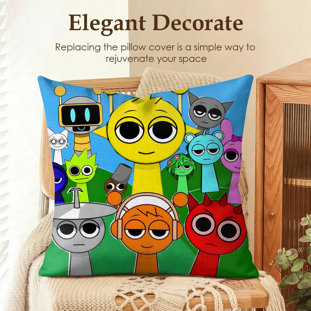 Game S-Sprunki Cushion Cover Natural Linen Organic Fabric Double-Sided Printing Sofa Home Decor Gift Pillow Case