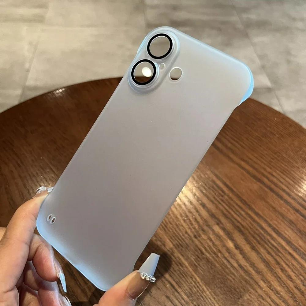 Broderless Case for iPhone 16 17 Ultra Thin Slim Matte PC Cover for iPhone 11 12 13 14 15 17 Pro Max Air Glass Camera Protector