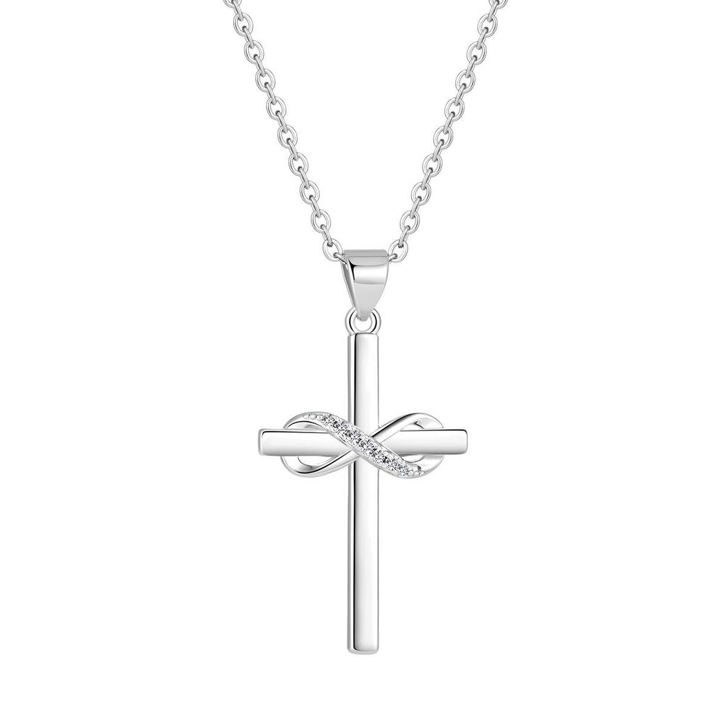 European-American Hip-Hop Infinity Pendant Necklace - Women's Trendy Glossy Cross Design