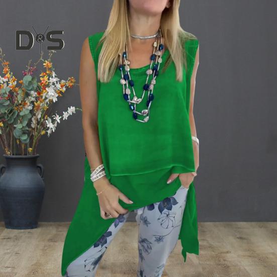 Dames 2-delt loungesett Ermeløs asymmetrisk kant tanktopp Blomsterprintede joggebukser Sett Casual løst antrekk for vår sommer