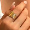 Asymmetrical Texture Design Adjustable Gold-Plated Stainless Steel Open Ring