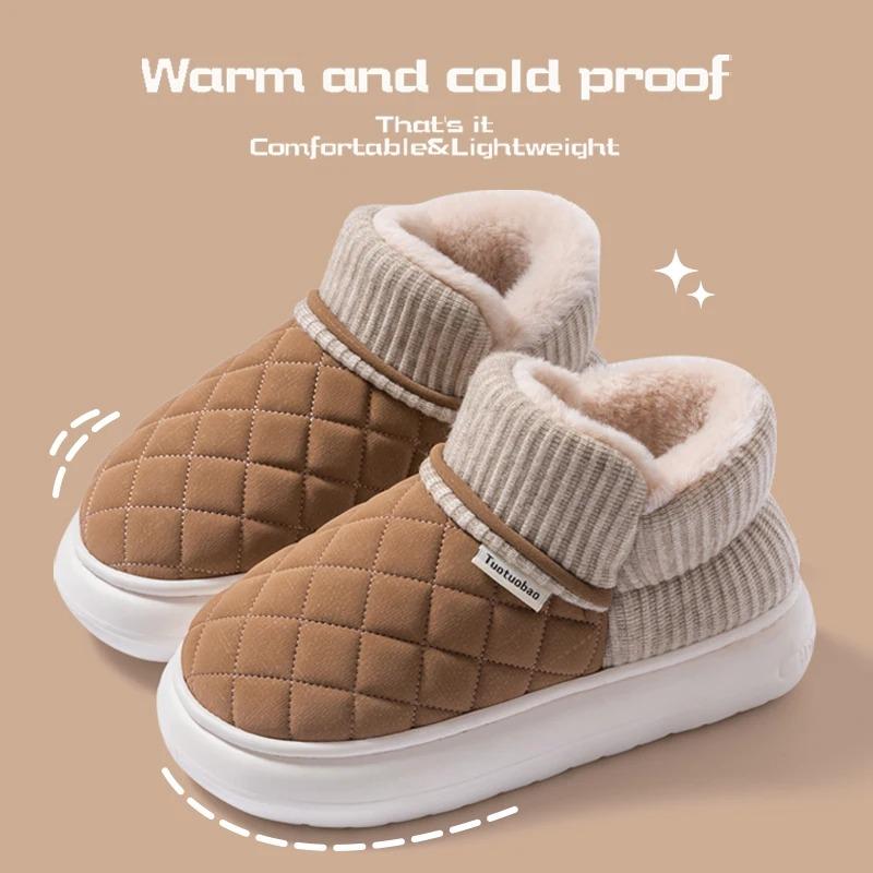 Winter Thick Soled Anti Slip Warm Cotton Shoes with Fleece Bag and Cotton Slippers for External Wear