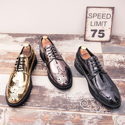 Fashion Spring Fall Mens Gold Bright Leather Male Comfortable Oxfords Man Casual Stylist Luxury Brogue for Men Business Moccasin Shoes
