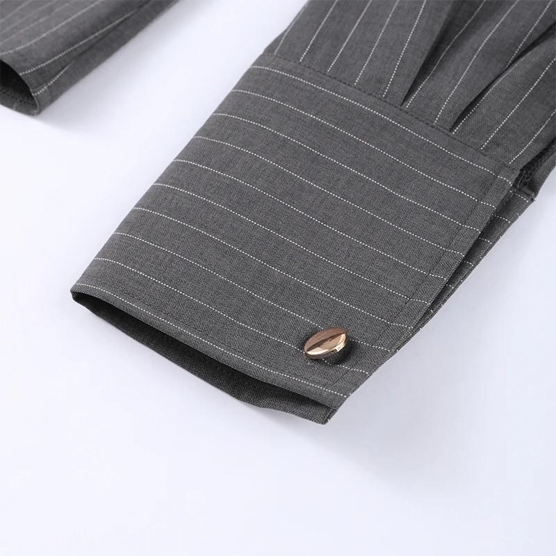 Elegant Striped Shirt Skirts Set Women's Slim Single Breasted Blouse Hip Package Short Skirt Suits Female Chic Outfits Vintage