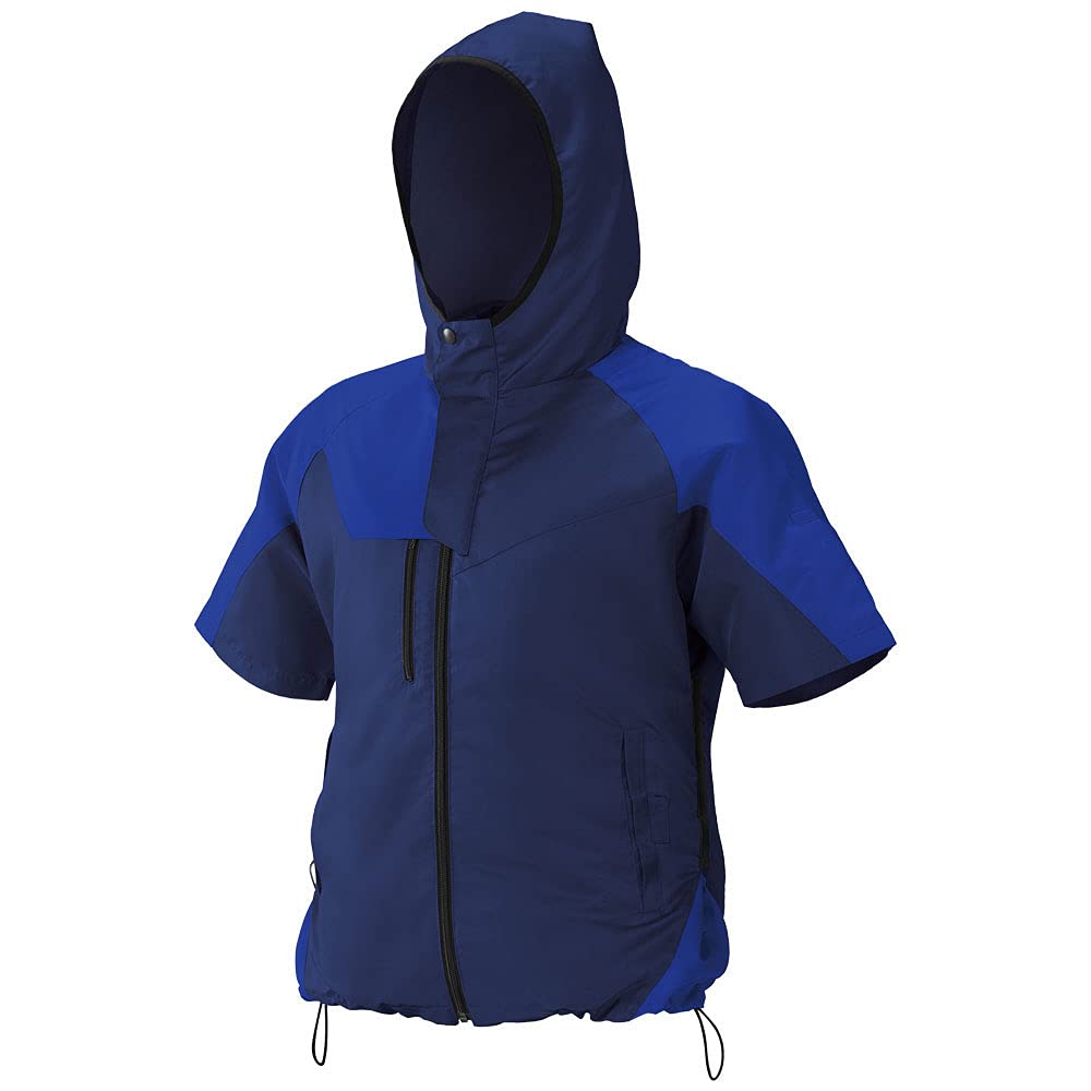 IRIS OHYAMA Coolwear Outdoor with Air Conditioning Heatstroke Short Size Blue M Set, Fan, Prevention, Sleeve, Hooded, Water-Repellent Fabric, 3,