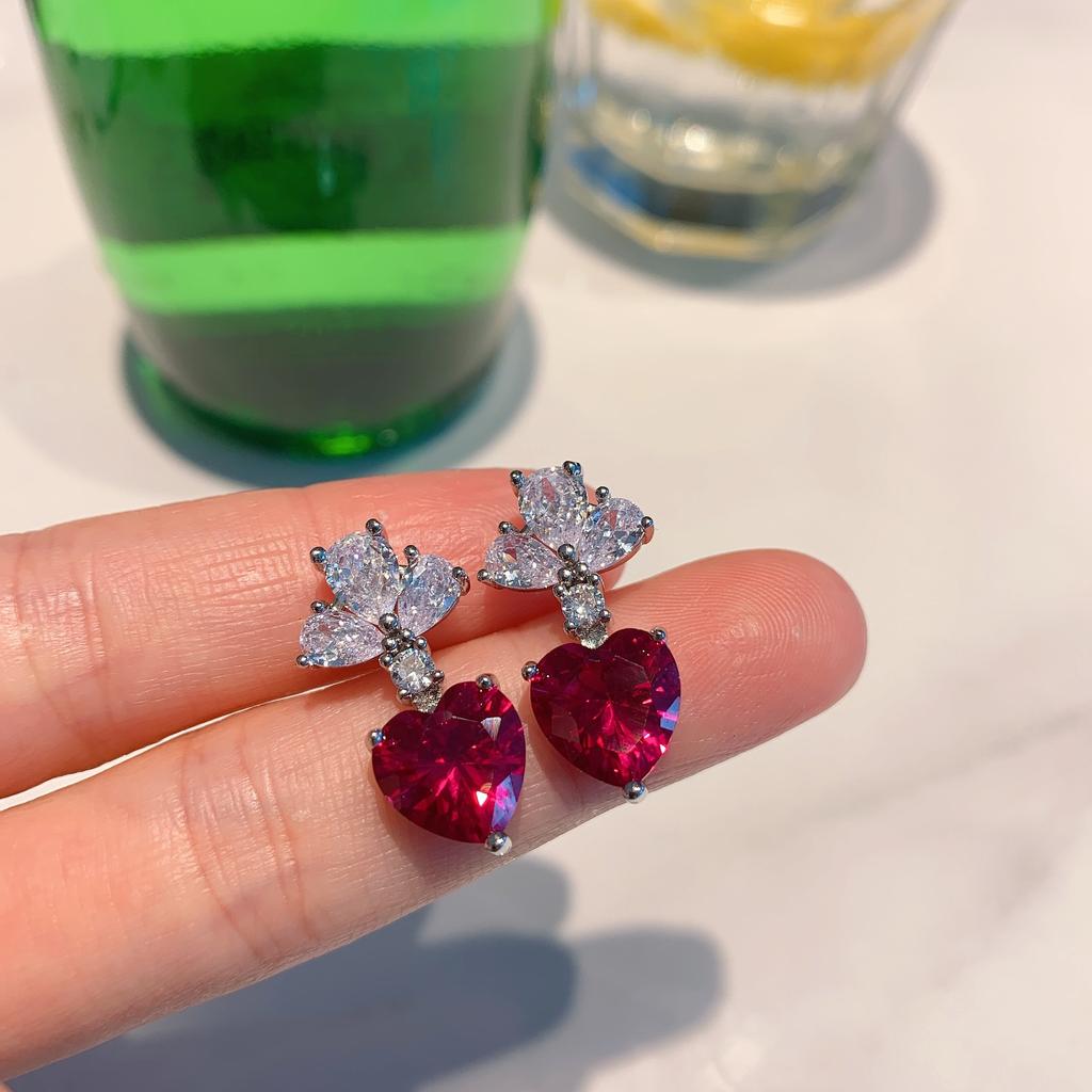 Jewelry Simulation Red Susceptible Pendant Stud Earrings Set Main Stone 10 * 10