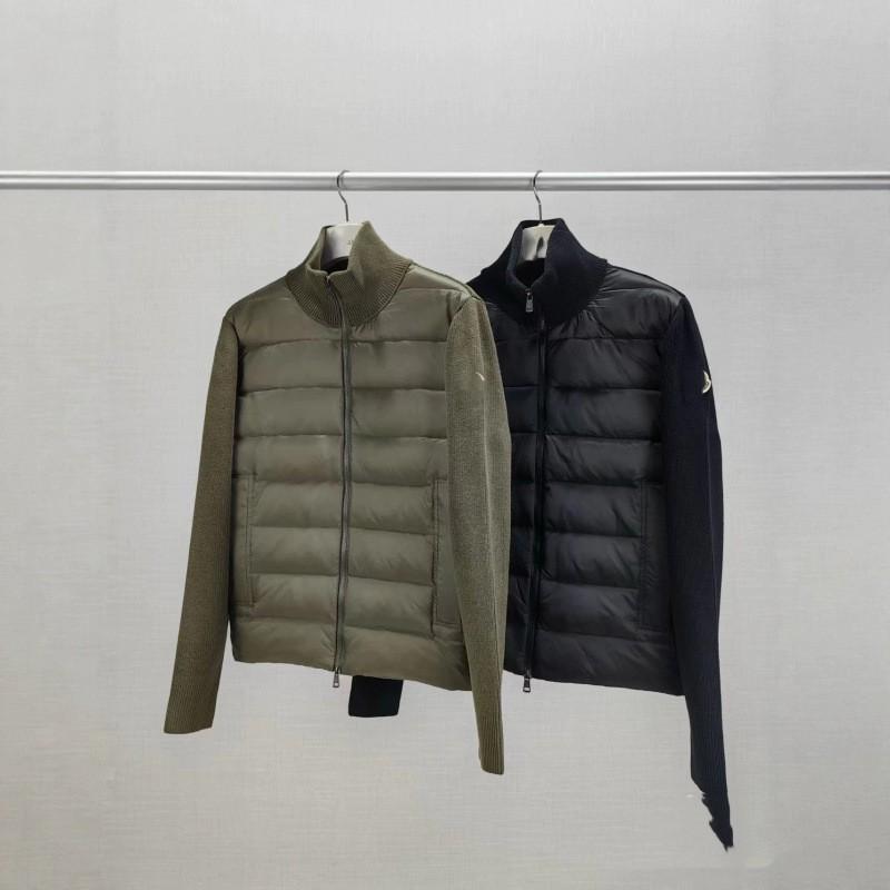 Mens Lightweight Down Jacket With Wool Knit Panel Stand Collar Zip Front Regular Fit Winter Outdoor