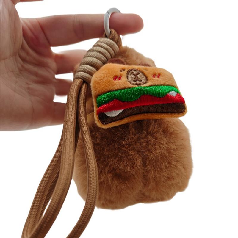 Cute Capybara Plush Keychain Fluffy Chef Capibara Toy Kawaii French Fries and Hamburger Animals Doll Birthday Gift Car Decor