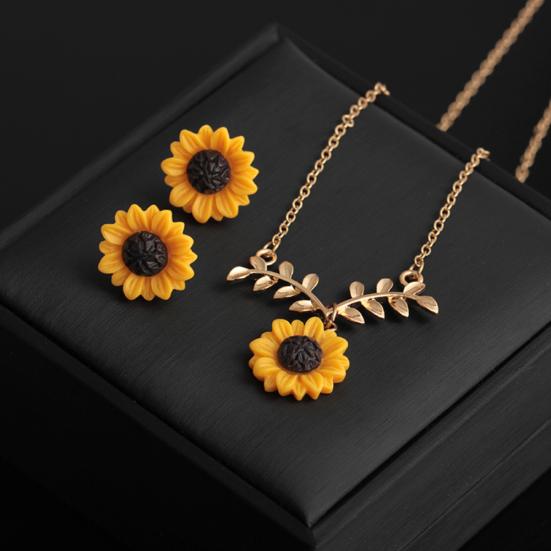 Ensemble de bijoux pour femmes, joli pendentif feuilles de tournesol, clous d'oreilles, boucles d'oreilles, collier, cadeau