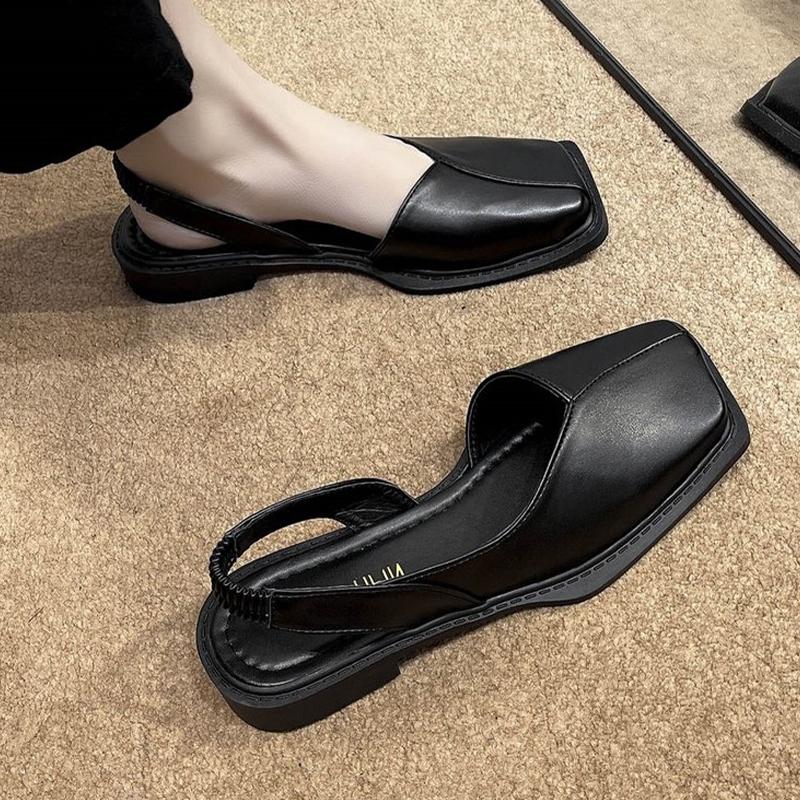 Damen Flache Sandalen Fashion Square Toe Slingback Schuhe Frühling Sommer Neue Trend Designer Dicke Rutschen Casual Damen Hausschuhe
