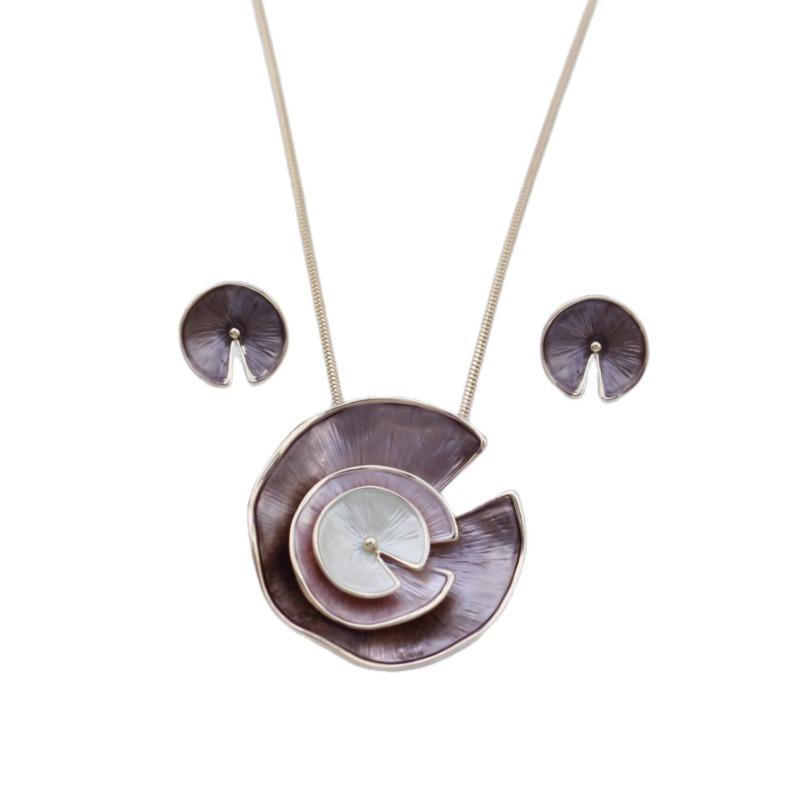 New enamel color irregular lotus leaf stud earrings pendant set women's fashion simple lotus leaf necklace