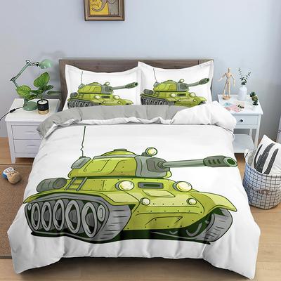 Cartoon Tank King Queen Duvet Cover War Theme Bedding Set for Kids Boys Man Soldier Dirt Bike Camouflage Army Acting Quilt Cover