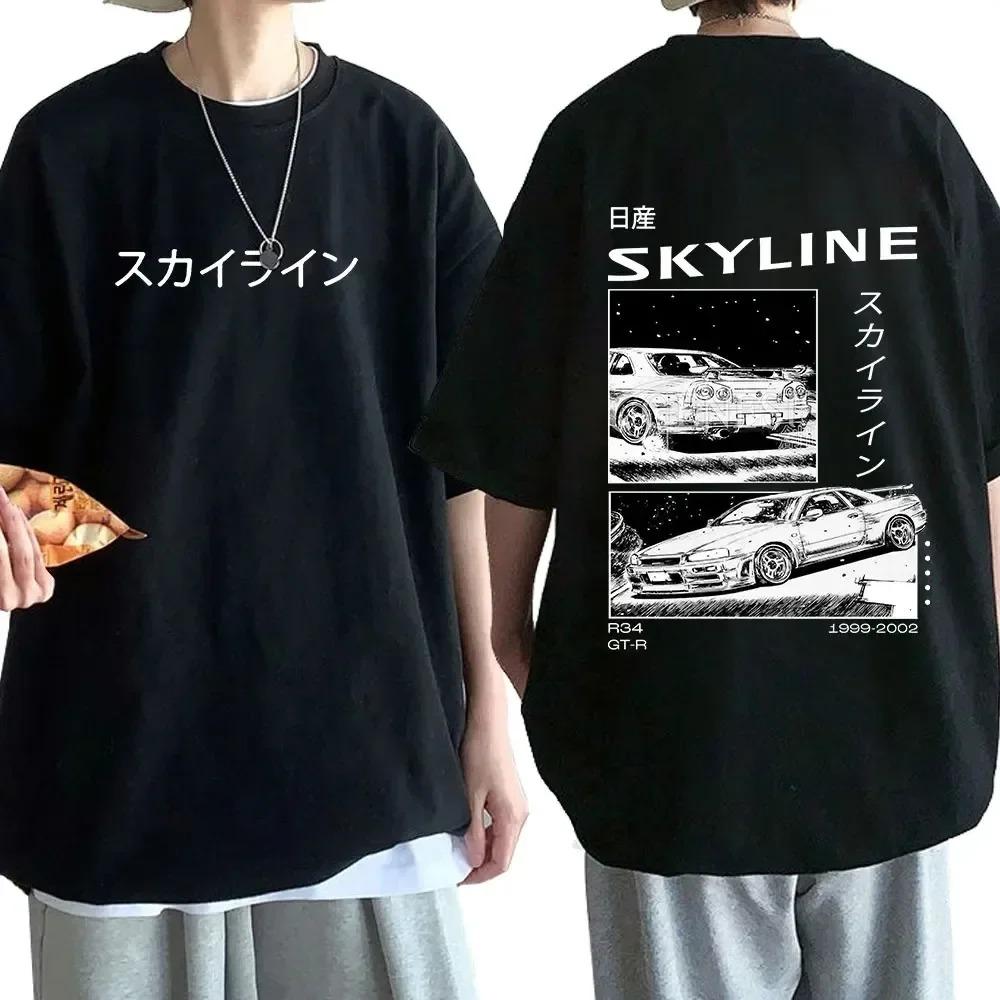 Anime Drift AE86 Initial D Oboustranné tričko s kulatým výstřihem a krátkým rukávem, letní, ležérní, unisex, R34 Skyline GTR JDM Manga trička