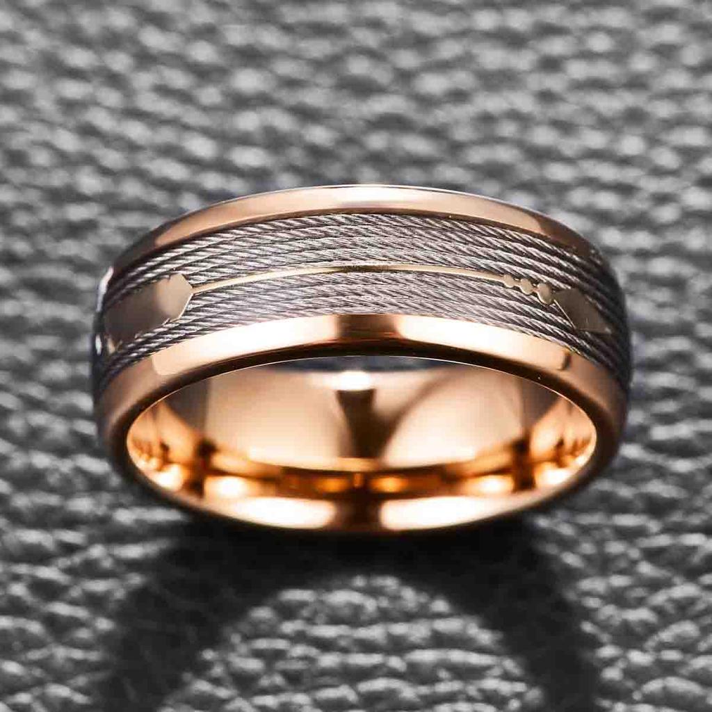 Fashion 8mm Arrow Pattern Stainless Steel Rings For Men Rose Gold Color Brushed Men Rings Wedding Band Jewelry