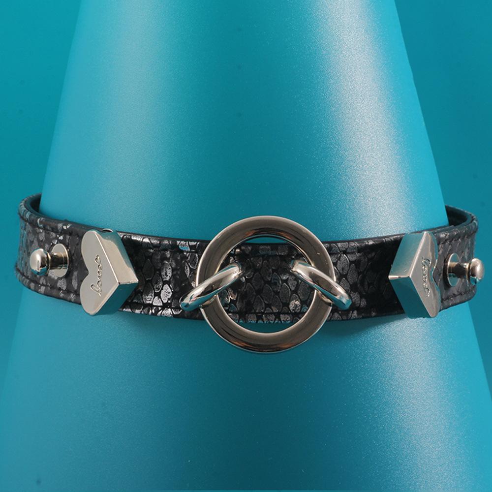 Factory, Leather Choker Collar Harajuku Subculture Punk Snake Pattern Love Double Buckle Ring Neck Strap