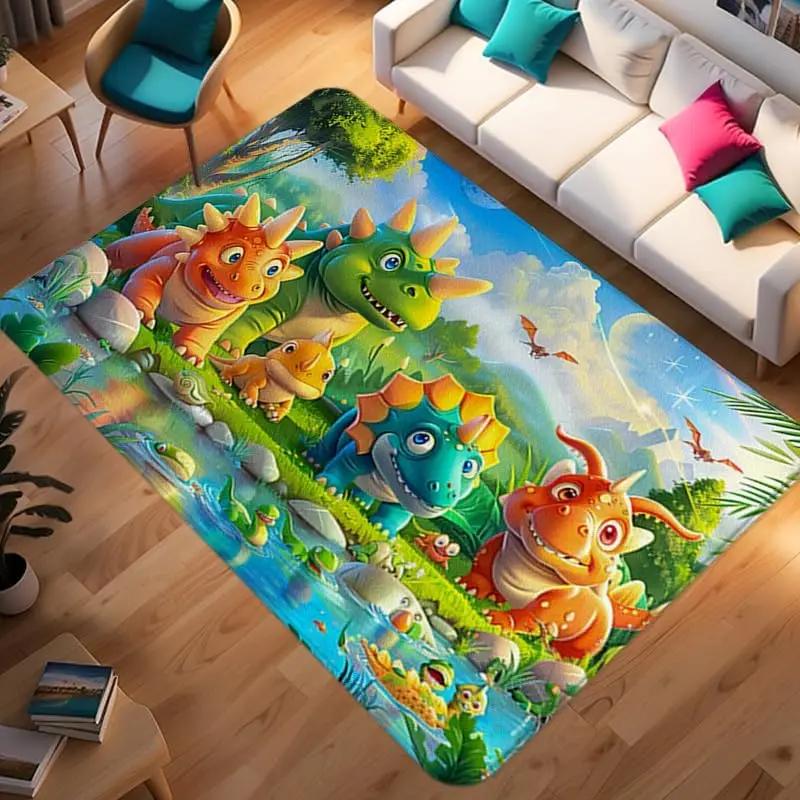 Dinosaur ABC Rug Non-Slip Play Mat Carpet for Boys Bedroom Kids Playroom Living Room Classroom Area Floor Mat Home Decor Doormat