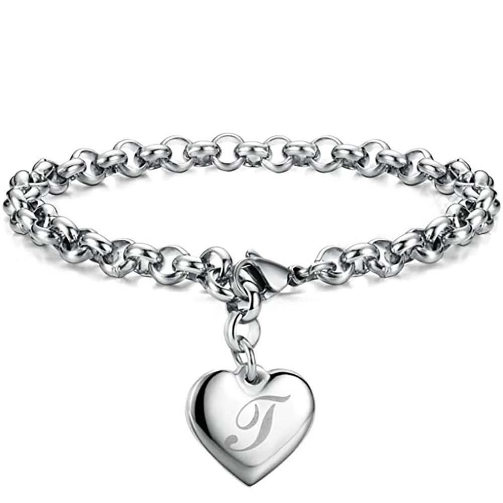 26-Letter Engraved Titanium Steel Bracelet for Women - Stylish European & American Design with English Letters