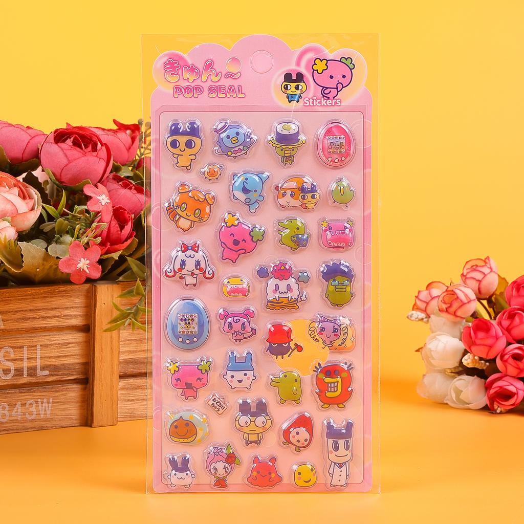 New 4/40Pcs 3D Relief Cute Cartoon Tamagotchi Stickers Kawaii Bubble Decals For Hand Account Notebook Decoration Stickers Toys