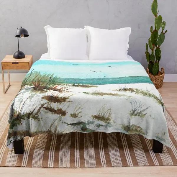 Beach Landscape Sunset Flannel Throw Blanket King Queen Size for Sofa Couch Bed Super Soft Warm Lightweight Good Gift for Teens
