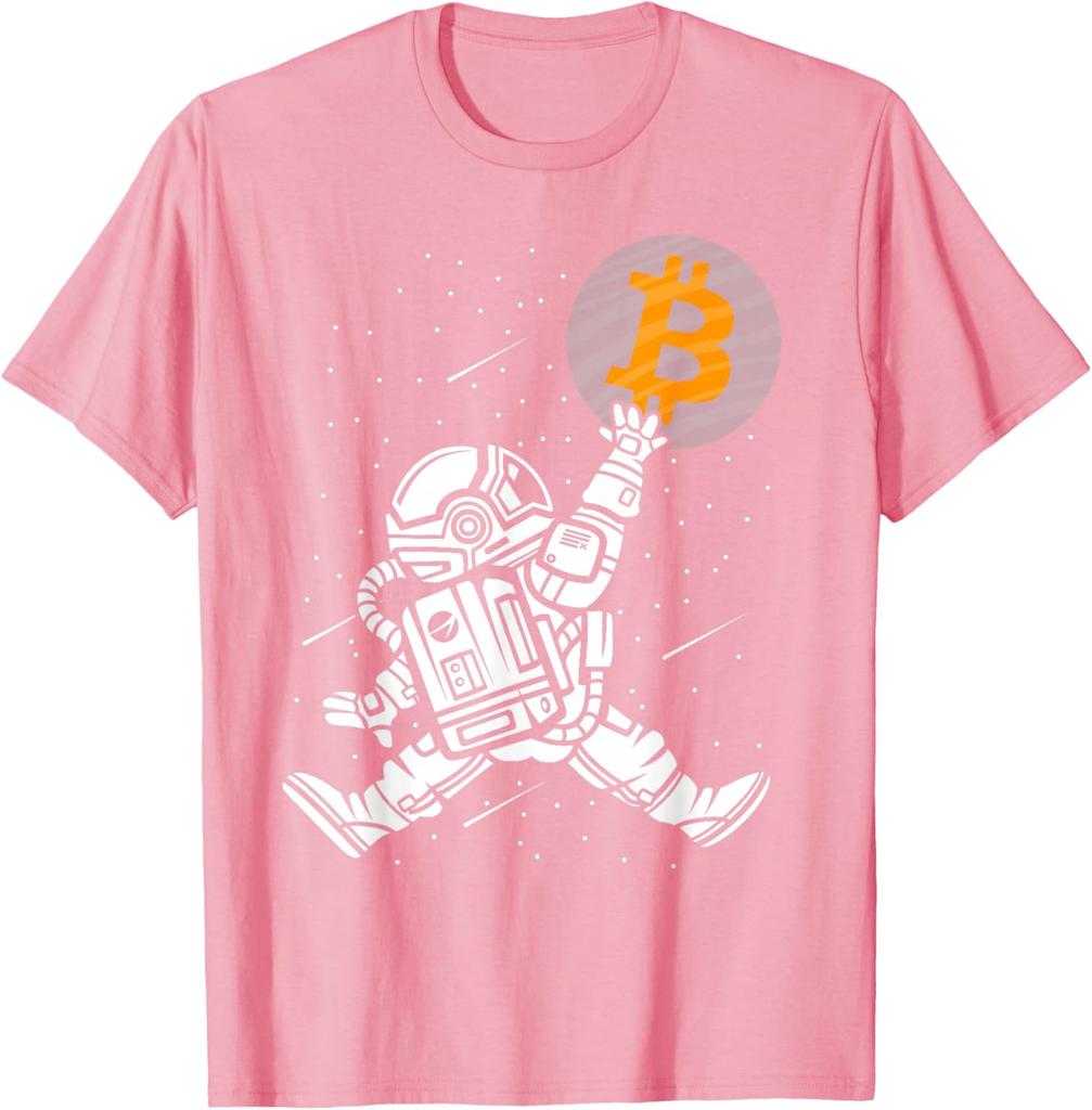 Bitcoin Astronaut Reaching for BTC Crypto Trader Graphic Tee Men Casual Short Sleeve