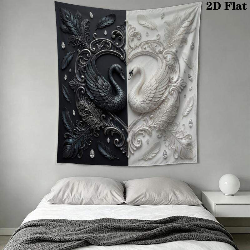 Black&White Swan Wall Tapestry Aesthetic Wall Hanging Printed Fabric Blanket Decorative Tapestries for Bedroom Living Room Home Decor