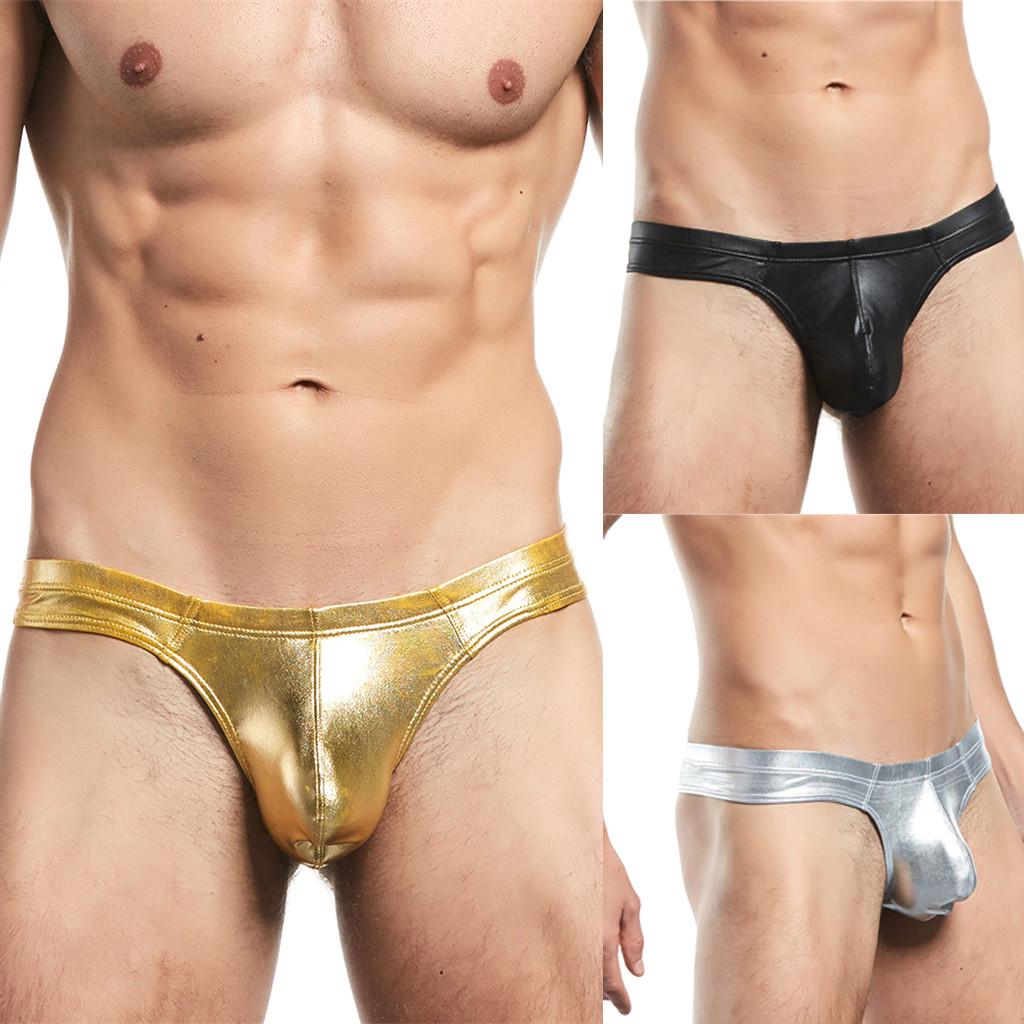 Men's Thong Sexy Mid-Waist  Leather Panties