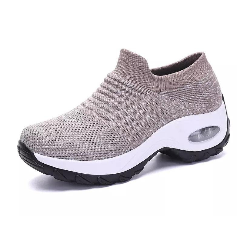 Women's Plus Size Air Cushion Single Shoes Casual Flyknit Ultra Lightweight Sports Shoes Thick Soled Sneaker Solid Color 35-44
